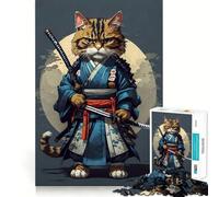 Puzzle Vintage Chat Samouraï 1000 pièces pour Adultes, Jeu de réflexion, activité à la Maison, découpe Lisse, Surprise de Noël (38x26cm)