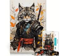 Puzzle Vintage Chat Samouraï pour Adolescents, 1000 pièces, défi intellectuel, Jeu Relaxant et Amusant, découpe précise, Cadeau Festif (38x26cm)