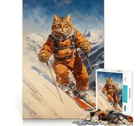 Puzzle Vintage Chat Skieur 1000 pièces pour Adolescents Améliore la mémoire Amusant et Relaxant Bords Nets Cadeau Unique 38x26cm