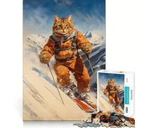 Puzzle Vintage Chat Skieur pour Adolescents, 1000 pièces, Jeu de logique, Passe-Temps à la Maison, découpe précise, Cadeau de fête 38x52cm