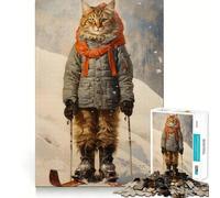 Puzzle Vintage Chat Skieur pour Adultes,1000 pièces,Jeu de réflexion,découpe de précision,Bords Lisses,défi Amusant pour Passer Le Temps (38x52cm)