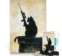 Puzzle Vintage Chat tireur d'élite 1000 pièces pour Adultes, Jouet Intelligent, Jeu d'intérieur, découpe précise, Joli Cadeau 38x26cm