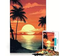 Puzzle Vintage Coucher de Soleil sur la Plage,1000 pièces,pour Adolescents,Jeu de mémoire,Assemblage Facile et Relaxant,activité de Groupe en intérieur (50x75cm)