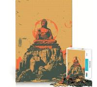 Puzzle Vintage d'affiche de Bouddha,1000 pièces,découpe Laser avancée,Jouet d'intérieur Amusant (38x52cm)