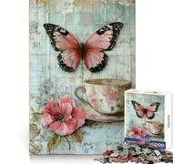 Puzzle Vintage de 1000 pièces avec Papillon dans Une Tasse à thé, idéal pour Les Adolescents Motifs : Sharp Recall, Serene Escape, Uniform Cut, Perfect Xmas (50x75cm)