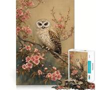 Puzzle Vintage de 1000 pièces Hibou Parmi Les cerisiers en Fleurs (38x26cm) Jeu intellectuel pour Adolescents Cadeau élégant et de qualité pour Toute la Famille