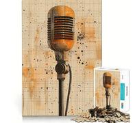 Puzzle Vintage de 1000 pièces pour Adultes,Motif Microphone,défi intellectuel,découpe Nette,alignement Parfait,activité Amusante en Famille Le Soir (38x52cm)