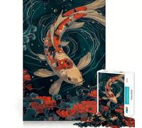 Puzzle Vintage de 1000 pièces représentant des carpes koï Jeu de réflexion et d'adresse Assemblage Stable,sans pièces Mobiles Un Passe-Temps agréable pour Les Longs Week-Ends (38x52cm)