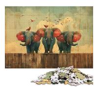 Puzzle Vintage de 1000 pièces représentant Trois éléphants, pour Adultes et Enfants. Puzzles en Bois, Jeux éducatifs. 1000 pièces (75 x 50 cm).