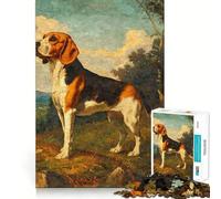 Puzzle Vintage de 1000 pièces représentant Un Chien Beagle à l'huile,Jeu de réflexion créatif,découpe Nette,Composants Robustes,idéal pour Les Voyages (38x52cm)