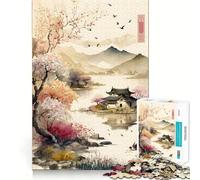 Puzzle Vintage de 1000 pièces représentant Un Paysage Asiatique,idéal pour Adultes Jeu de mémoire,Assemblage précis sans espaces,activité apaisante pour se détendre (50x75cm)