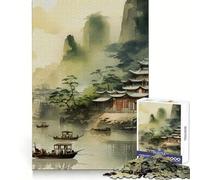 Puzzle Vintage de 1000 pièces représentant Un Paysage Chinois, idéal pour Les Adolescents : Bien-être Mental, détente et Loisirs Un Cadeau touchant aux Contours Nets (38x26cm)