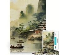 Puzzle Vintage de 1000 pièces représentant Un Paysage Chinois,Un Jeu de réflexion Stimulant,découpé avec précision,Un défi Amusant pour Passer Le Temps (38x26cm)