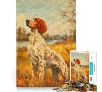 Puzzle Vintage de 1000 pièces représentant Un Setter Anglais à l'huile,idéal pour Adultes Un Jeu Stimulant et Amusant pour Toute la Famille,avec des découpes nettes et Un alignement Parfait (38x52cm)