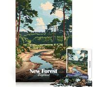 Puzzle Vintage de 1000 pièces représentant Une Affiche de la Nouvelle Forêt d'Angleterre, pour Adultes Jeu Intelligent, apaisant et Amusant, Motif à Assembler, Cadeau élégant (38x52cm)