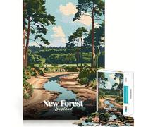 Puzzle Vintage de 1000 pièces représentant Une Affiche de la Nouvelle Forêt d'Angleterre, pour Adultes Jeu Intelligent, apaisant et Amusant, Motif à Assembler, Cadeau élégant (50x75cm)