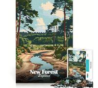Puzzle Vintage de 1000 pièces représentant Une Affiche de la Nouvelle Forêt d'Angleterre, pour Adultes Jeu Intelligent, apaisant et Amusant, Motif à Assembler, Cadeau élégant (38x52cm)