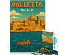 Puzzle Vintage de 1000 pièces représentant Une Affiche de Voyage de La Valette,Malte Un entraînement Mental Amusant,aux découpes nettes et aux Composants Robustes,pour Un Moment de détente captivant