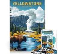 Puzzle Vintage de 1000 pièces représentant Une Affiche de Voyage du Parc National de Yellowstone,idéal pour Les Adultes Jeu de mémoire Amusant,découpe Experte,activité relaxante à Faire en Groupe
