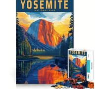 Puzzle Vintage de 1000 pièces représentant Une Affiche du Parc National de Yosemite Un Jeu de réflexion Amusant et sans Espace,Un pour Les réunions de Famille (38x26cm)