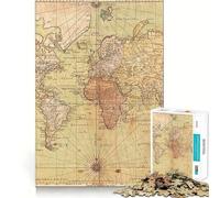 Puzzle Vintage de 1000 pièces représentant Une Carte du Monde Ancien, idéal pour Adultes Ce Puzzle stimule la mémoire, Offre Un Moment de détente et de créativité (38x26cm)