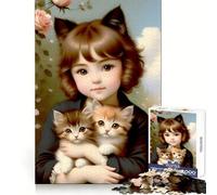 Puzzle Vintage de 1000 pièces représentant Une Jeune Fille avec des Chatons, idéal pour Les Adultes Découpe précise, Cadeau attentionné et Stimulant la mémoire (38x52cm)