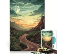 Puzzle Vintage de 1000 pièces Route du désert au Coucher du Soleil »,idéal pour stimuler Le Cerveau,Assemblage précis et sans espaces,activité de Partage et de complicité en Famille (38x52cm)