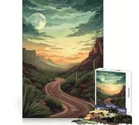Puzzle Vintage de 1000 pièces Route du désert au Coucher du Soleil pour Adolescents, Stimulant la réflexion, évasion paisible, Assemblage Solide, Joyeux Noël (50x75cm)