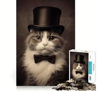 Puzzle Vintage de Chat avec Chapeau Haut-de-Forme et nœud Papillon 1000 pièces Jeu de Concentration mentale Découpe de précision Bords Lisses Jeu de Construction de Liens significatifs (50x75cm)