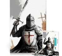 Puzzle Vintage de Chevalier templier pour Adolescents,1000 pièces,Stimulant l'esprit,pièces Robustes et aux découpes nettes,activité de Groupe réconfortante (38x52cm)
