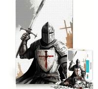 Puzzle Vintage de Chevalier templier pour Adultes,1000 pièces,Jeu de mémoire,Assemblage sécurisé et Solide,Jeu de Construction de Liens significatif (50x75cm)