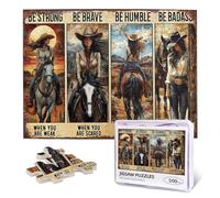 Puzzle vintage de cowgirl de 500 pièces avec citation « Be Strong When You're Weak » - Pour femmes afro noires - Puzzle pour adultes - Pour cadeaux d'anniversaire, jeux familiaux