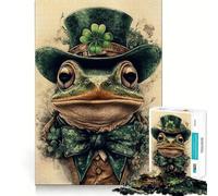 Puzzle Vintage de la Saint-Patrick avec Une Grenouille,1000 pièces,Jeu de Concentration mentale,Design ajusté sans Espace,défi cérébral interactif pour la Maison (50x75cm)