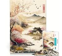 Puzzle Vintage de Paysage Asiatique pour Adultes,1000 pièces,Jeu de mémoire et de réflexion,découpe Laser pour Un Assemblage Parfait,Cadeau Unique pour soulager Le Stress (38x26cm)