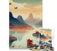 Puzzle Vintage de Paysage Chinois 1000 pièces, Exercice cognitif, Passe-Temps agréable, Cadenas Solide, Cadeau de Noël Unique (38x26cm)