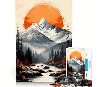 Puzzle Vintage de Paysage de Coucher de Soleil en Montagne pour Adultes,1000 pièces,Jeu de mémoire,Assemblage sécurisé et Solide,Jeu de Construction de Liens significatifs (50x75cm)