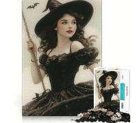 Puzzle Vintage de sorcière d'halloween pour Adolescents,1000 pièces,Stimulant l'esprit,pièces Robustes et aux découpes nettes,activité de Groupe réconfortante (50x75cm)