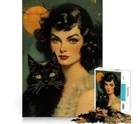 Puzzle Vintage de sorcière pour Halloween pour Adolescents,1000 pièces,Jeu Stimulant l'esprit,Assemblage sécurisé et Solide,activité de Partage en Famille (38x52cm)