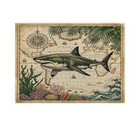 Puzzle vintage d'été requin océan pour adultes 500 pièces, puzzles en bois nautique côtière marine, décorations tropicales pour divertissement à domicile