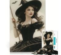 Puzzle Vintage d'halloween avec Une sorcière,1000 pièces pour Adultes,défi intellectuel,découpe Nette,alignement Parfait,activité Amusante en Famille Le Soir (38x52cm)