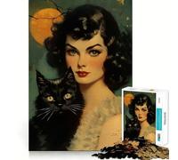 Puzzle Vintage d'halloween sur Le thème des sorcières pour Adultes Jeu de Stimulation cérébrale de 1000 pièces,Format Uniforme,pièces précises,idéal pour Les Voyages (50x75cm)