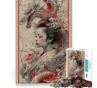 Puzzle Vintage Dragon Geisha 1000 pièces,1000 pièces faciles à Assembler,sans bavures,découpe Nette,Portable et idéal pour Les Voyages (38x52cm)