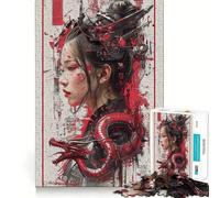 Puzzle Vintage Dragon Geisha 1000 pièces,1000 pièces faciles à Assembler,sans bavures,découpe Nette,Portable et idéal pour Les Voyages (50x75cm)
