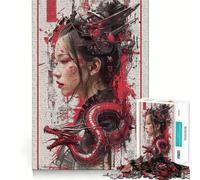 Puzzle Vintage Dragon Geisha 1000 pièces Découpe Laser pour Un Assemblage Parfait Activité de Partage et de Concentration Amusante (38x26cm)