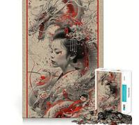 Puzzle Vintage Dragon Geisha 1000 pièces Jeu de réflexion Stimulant Emboîtement Parfait Défi cérébral interactif pour la Maison (50x75cm)