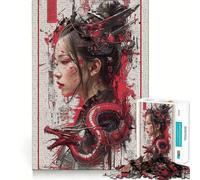 Puzzle Vintage Dragon Geisha 1000 pièces pour Adolescents,Jeu de mémoire Amusant,Assemblage Facile et Relaxant,activité de Groupe relaxante en intérieur (38x52cm)