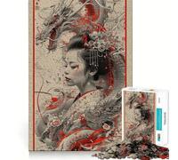 Puzzle Vintage Dragon Geisha 1000 pièces pour Adultes,Jeu de mémoire,Assemblage précis sans espaces,activité apaisante pour la détente mentale (38x26cm)