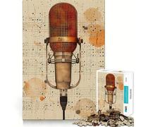Puzzle Vintage en Forme de Microphone,1000 pièces à Assembler,Jeu Amusant,Technologie de découpe Laser avancée,Jouet de Divertissement d'intérieur pour Les fêtes (50x75cm)