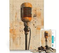 Puzzle Vintage en Forme de Microphone,1000 pièces,Jeu de Construction,Ajustement Parfait,activité gratifiante pour Les Jours de Pluie (50x75cm)