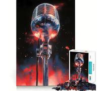 Puzzle Vintage en Forme de Microphone pour Adolescents,1000 pièces,Jeu Stimulant l'esprit,Taille Uniforme,pièces précises,activité Amusante en Famille Le Soir (50x75cm)